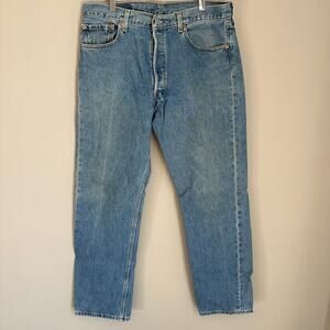 Levi's Vintage 501 Denim Jeans 34x30 Button Fly Red Tab Medium Worn Wash 90s